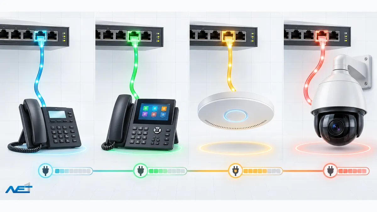 تفاوت PoE و PoE+، PoE++ و UPOE؛ محاسبه بودجه توان سوئیچ 2 مقایسه بصری استانداردهای PoE و بودجه توان